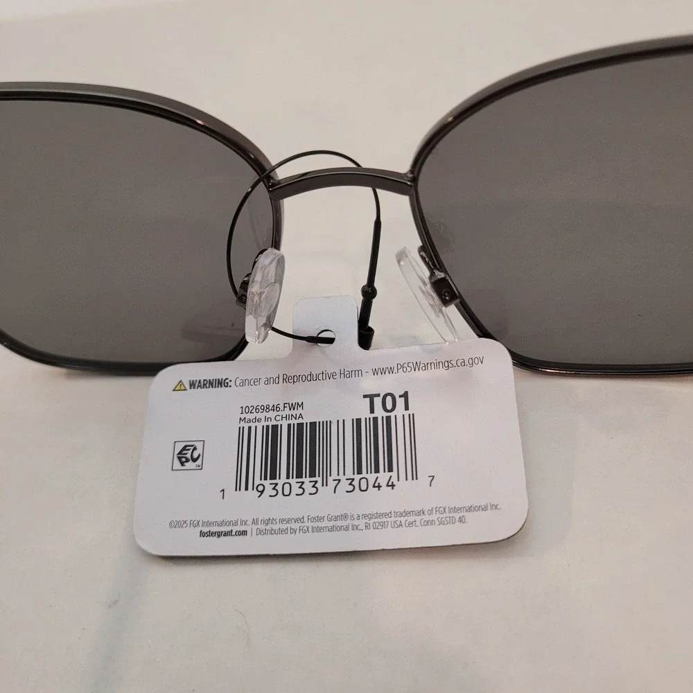 Foster Grant‎ Sunglasses Womens Gunmetal Cat Eye Silver Mirrored Lens Steel Wire